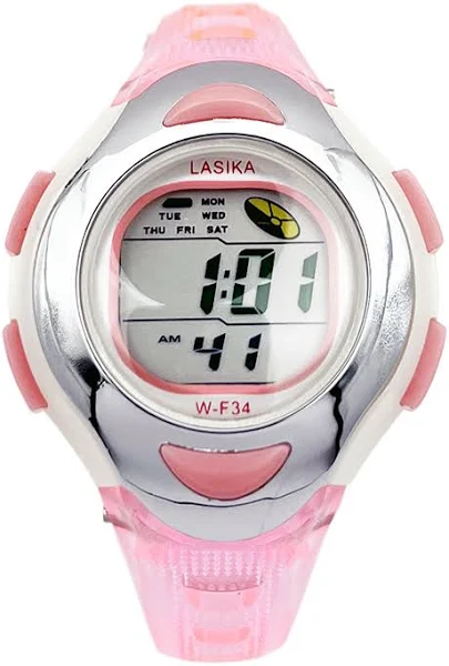 Zegarek dziecięcy Lasika elektroniczny różowy stoper data alarm 12/24 h