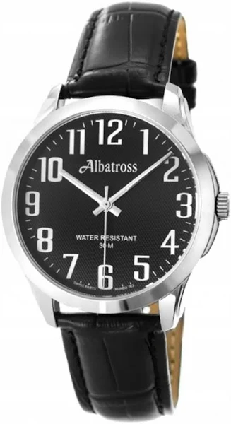 SAXO Srebrny męski zegarek z czarnym paskiem Albatross ABC209-4
