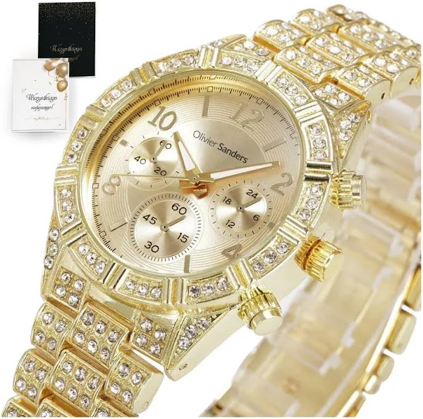 Olivier Sanders Złoty Zegarek Damski Z Kryształami Na Bransolecie Grawer