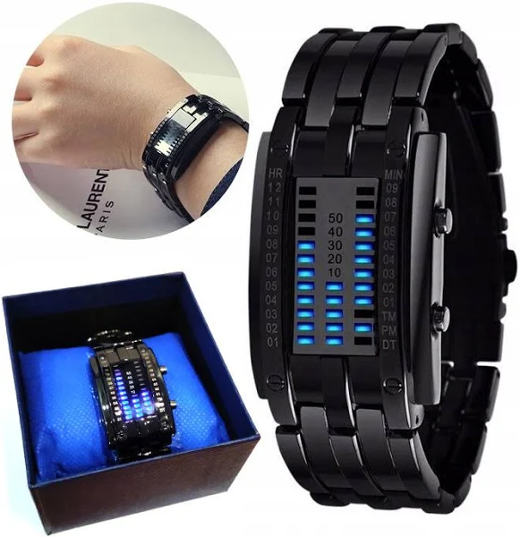 Skmei Zegarek Bransoleta Binarny Led Ledowy Metalowy