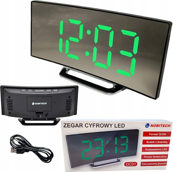 Zegar Elektroniczny Led Stojący Budzik Lustro