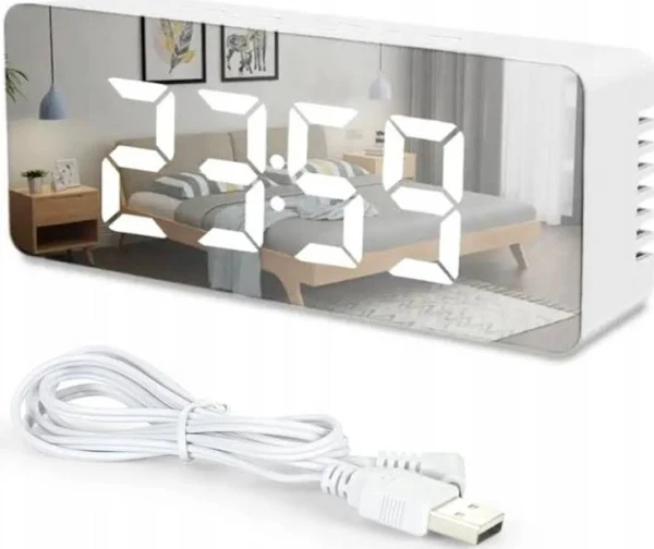 Zegar Cyfrowy Stojący Led Z Lustrem Budzik 12h Termometr