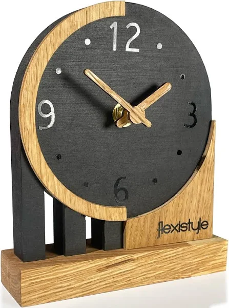 FLEXISTYLE Zegar stojący czarny drewniany Black Oak cichy do salonu