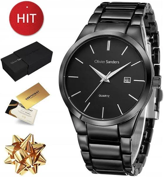 Czarny Zegarek Męski Tytanowy Na Rękę Na Bransolecie Sportowy Na Prezent