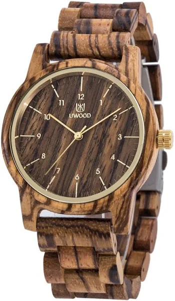 LeeEv Drewniane zegarki Seria Uwood 40 mm unisex naturalny ręcznie wykonany drewniany zegarek z pudełkiem prezentowym i regulowanym paskiem