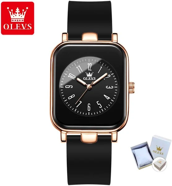 Olevs Nowy topowy Zegarek damski Kwadratowy Zegarek Prosty trend Silikonowy pasek Zegarek kwarcowy Zegarek damski Wysokiej klasy Zegarek