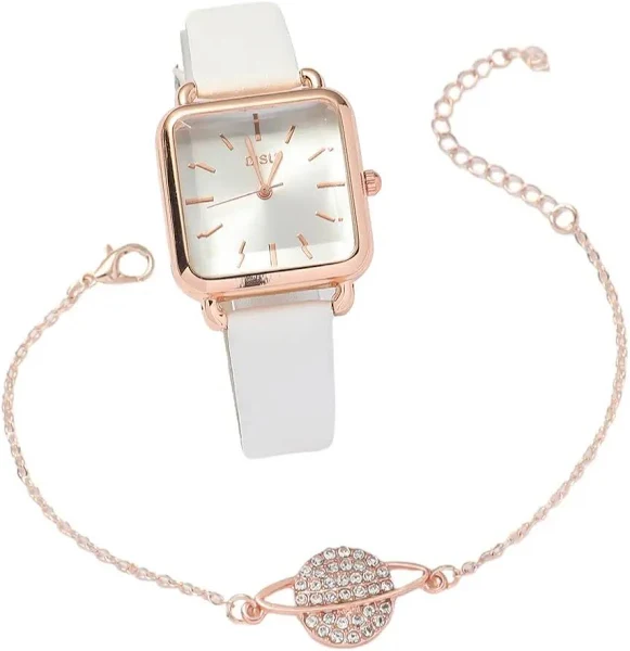 Klasyczny modny prosty kwadratowy damski zegarek kwarcowy i diamentowa bransoletka damska do