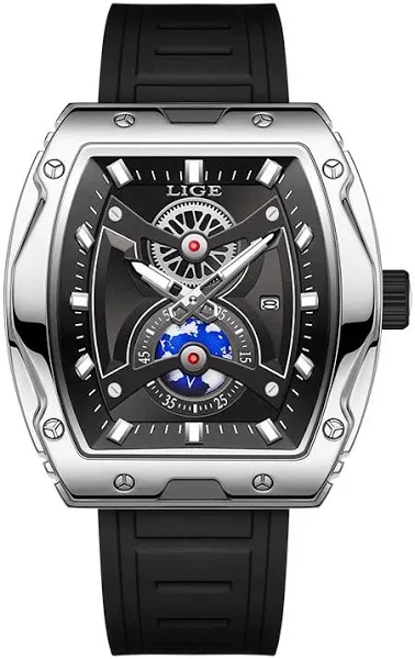 Kwadratowy zegarek męski LIGE Top marka luksusowy sportowy silikonowy męski zegarek kwarcowy