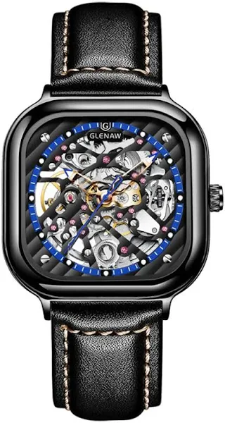 GLENAW Design kwadratowy zegarek mechaniczny dla mężczyzn moda biznesowa świecąca wodoodporna