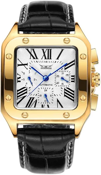 Forsining zegarek męski moda automatyczny mechaniczny Reloj kwadratowy skórzany pasek wodoodporny