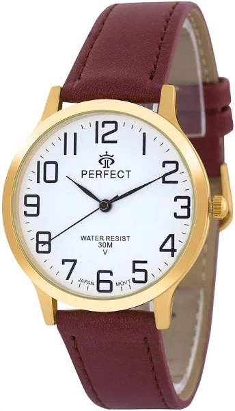 Męski zegarek naręczny klasyczny na skórzanym brązowym pasku Perfect 228