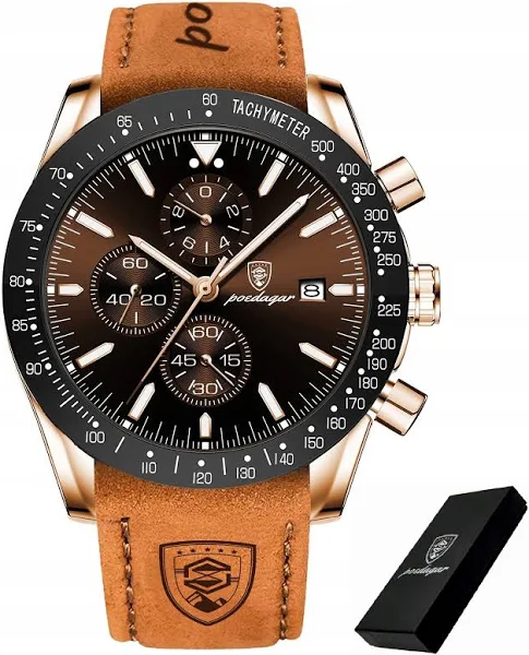 Poedagar 988 Luksusowy męski zegarek z chronografem: Stal nierdzewna, podśw