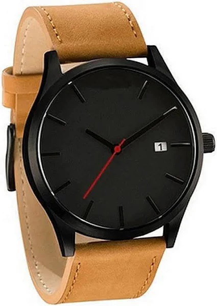 Zegarek elegancki unisex kwarcowy ekoskóra wygodny pasek brązowy
