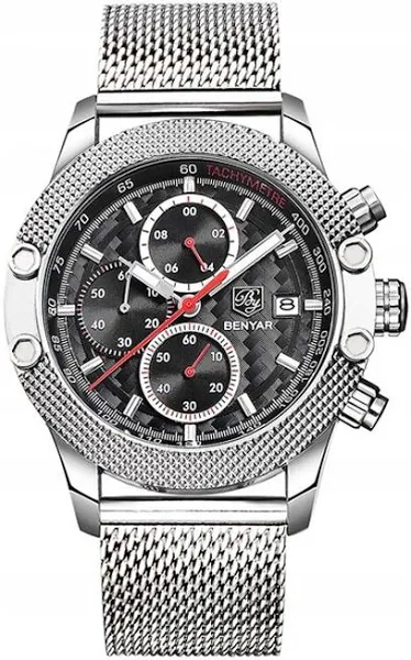 Zegarek męski Benyar mesh datownik chronograf