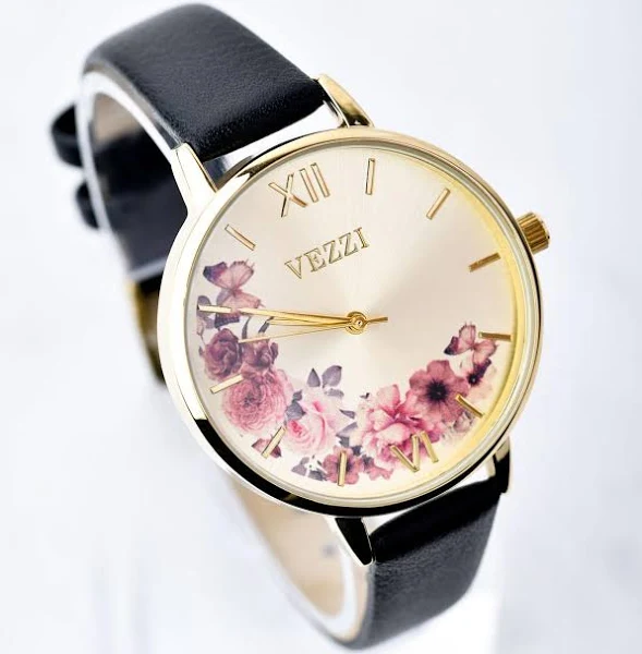 Zegarek kwiaty czarny złoty B507051Z00