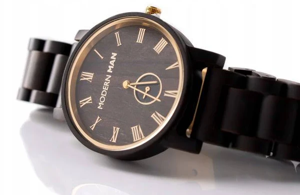 Nowoczesny czarny złoty Zegarek męski z Drewna pudełko dla Niego