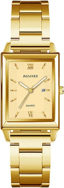 JewelryWe Damski prostokątny zegarek na rękę analogowy kwarcowy złoty srebrny czarny regulowany zegarek sukienka data kalendarz tarcza eleganckie