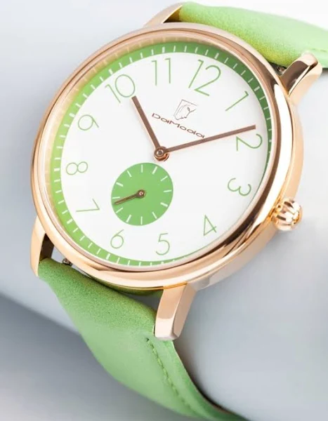DaModa Sporta zegarek damski Zielony koperta z różowego złota mała sekunda