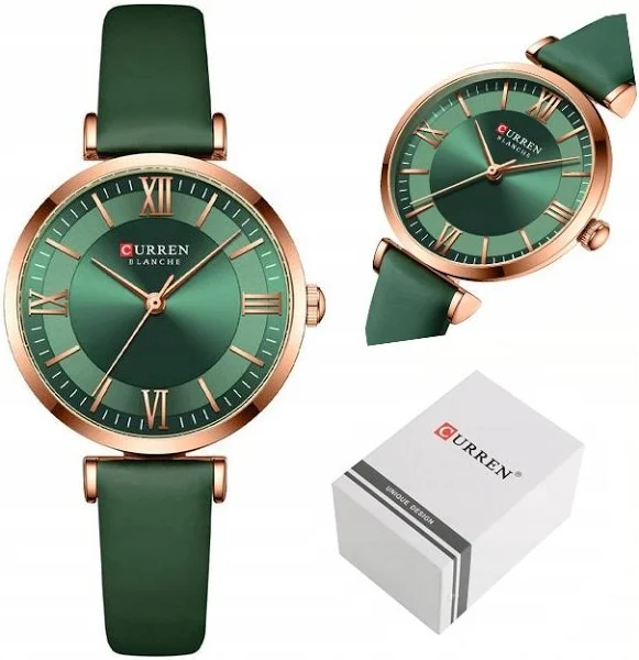 Zegarek Damski Curren Parma +pudełko +grawer zielony skórzany na pasku