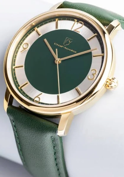 DaModa Classica zegarek damski Zielony koperta i bransoleta w kolorze żółtego złota plus pasek