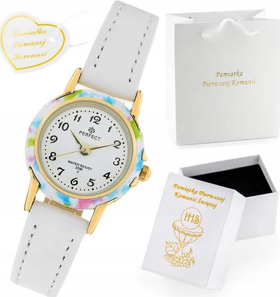 Biały Kolorowy Zegarek Dziecięcy Perfect Dla Dziewczynki Pamiątka Komunii