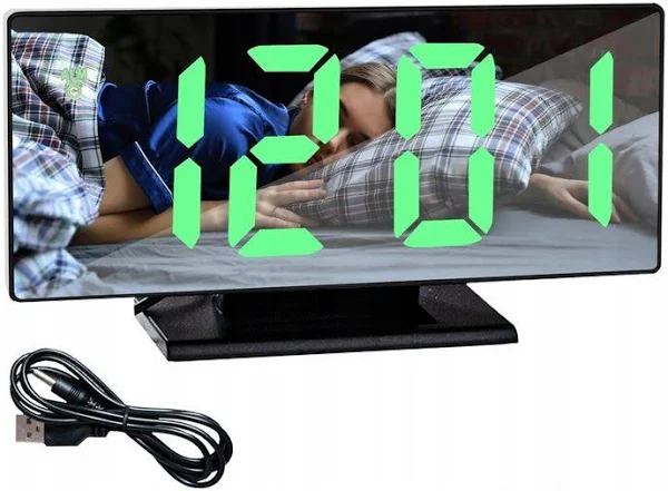 Decortrend Zegar Elektroniczny Led Stojący Budzik Lustro
