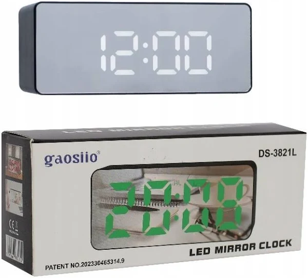 Zegar Lustrzany Elektroniczny Budzik Led Stojący Termometr Data Biały