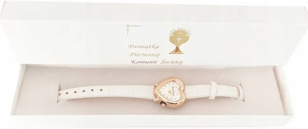 Zegarek Komunijny Biały Serce Komunia Pudełko Pamiątka C3180