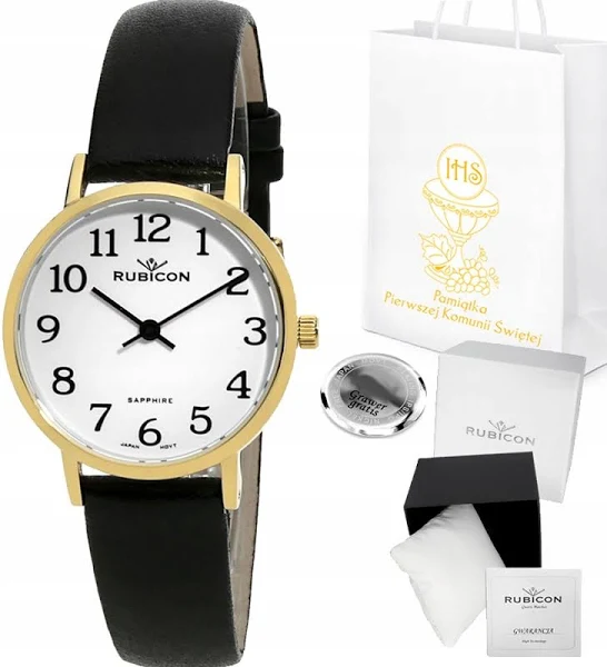 Zegarek dziecięcy Rubicon złoty Komunia Dziewczynki Szafir +grawer
