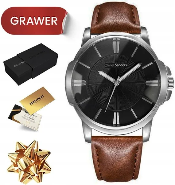 Skórzany Zegarek Męski Brązowy Skóra Na Pasku Dla Taty Chłopaka