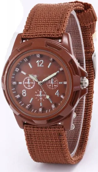 Zegarek MĘSKI Elegancki WOJSKOWY KWARCOWY Casual NYLONOWY PASEK Brązowy