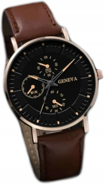 Zegarek męski Geneva brązowy pasek skórzany + Bransoletki