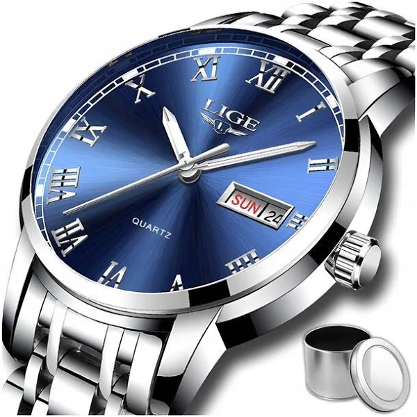 Zegarek Męski Lige Klasyczny Stalowy Datownik 3 Pudełko