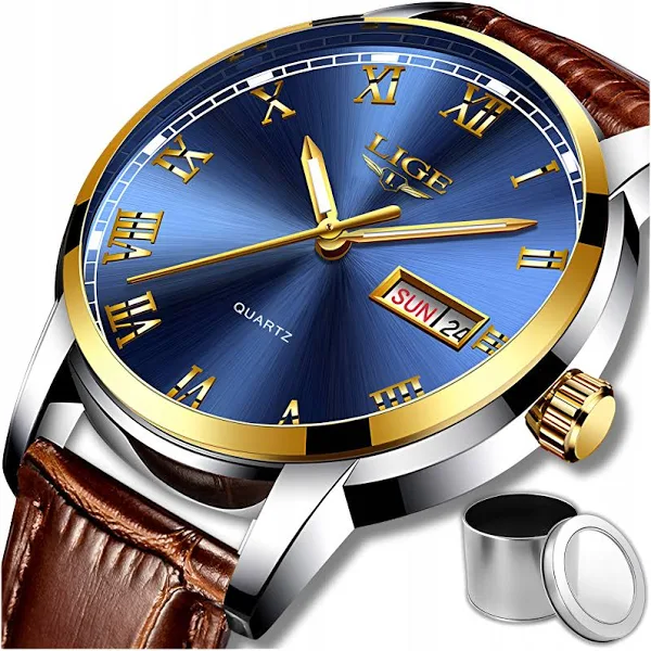 Zegarek Męski Lige Klasyczny Skórzany Datownik 4 Pudełko