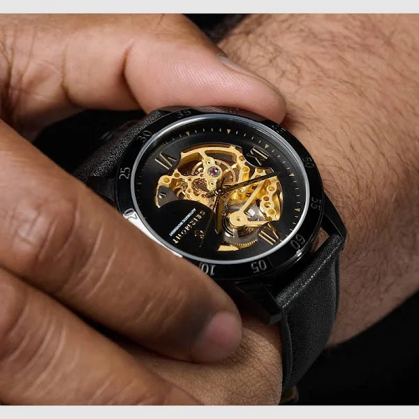 Seizmont Dante II zegarek z widocznym mechanizmem z paskiem skórzanym