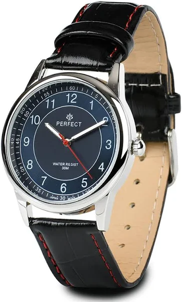 Zegarek męski kwarcowy na skórzanym czarnym pasku klasyczny granatowy C402H