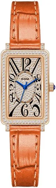 DOM 1391 damski zegarek kwarcowy modny elegancki pomarańczowy prostokątny zegarek diamentowy z datą