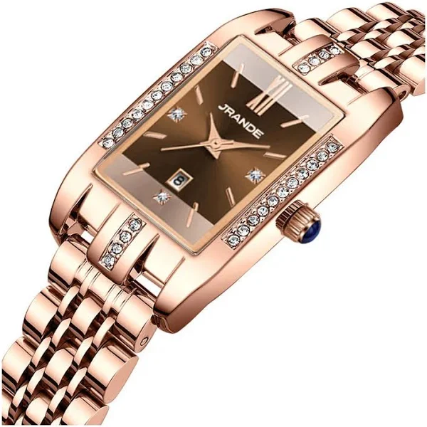 Elegancki prostokątny zegarek damski złoty damski mały zegarek ze stali nierdzewnej luksusowej marki