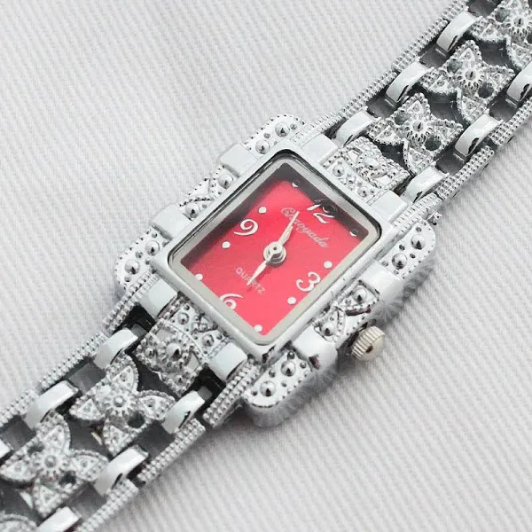 ladies Zegarek damski prostokąt Dial srebrny ze stali nierdzewnej stal kryształowe zegarki moda kwarcowy