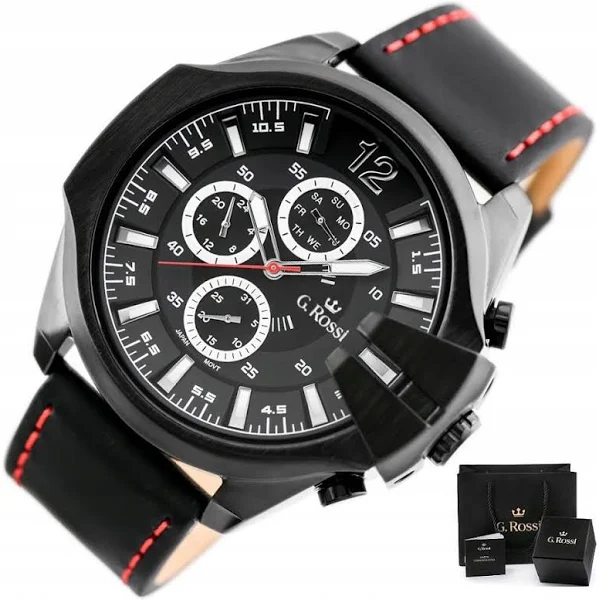 Zegarek Męski G. Rossi Exclusive +box +grawer chronograf datownik skórzany