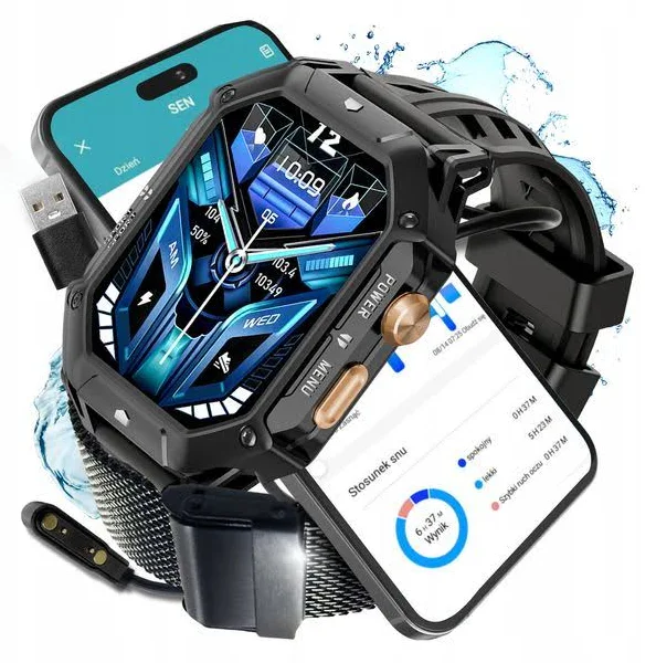 Smartwatch Zegarek Męski Wodoodporny Sportowy Pl Menu Militarny 1000mAh
