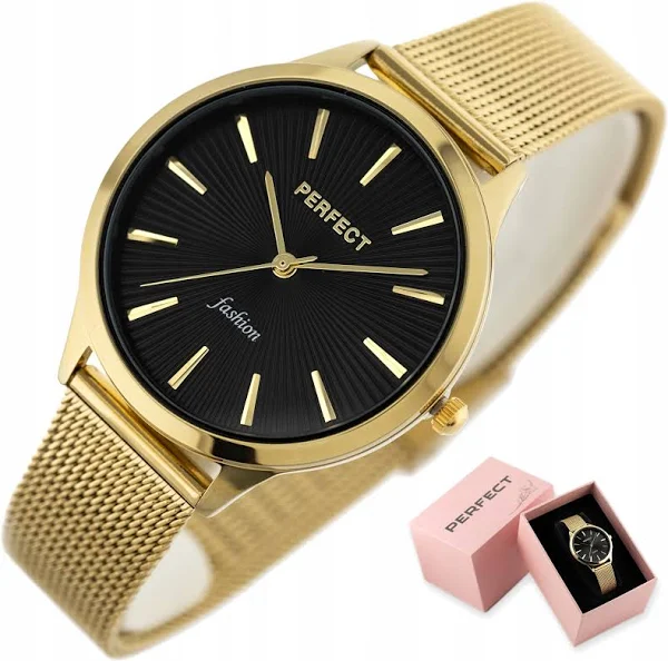 Zegarek Damski Perfect Wella +box +grawer złoty bransoletka mesh