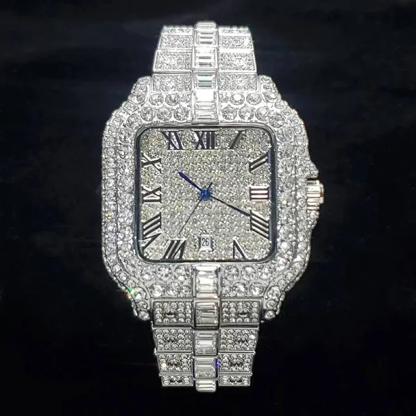 Luksusowy diamentowy zegarek dla mężczyzn w stylu hip-hopowym Bling Bling Iced Out zegarek na rękę