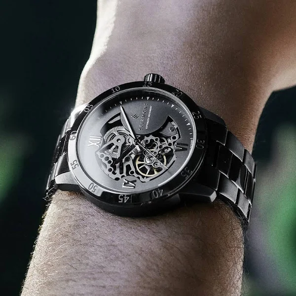 Seizmont Dante II Ciemnoszary zegarek z widocznym mechanizmem