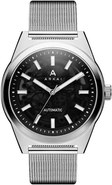 Arkai Caron Srebrzysty zegarek ze stali nierdzewnej z widocznym mechanizmem