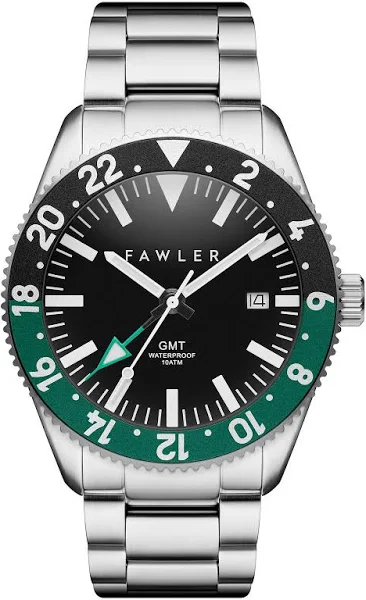 Fawler Métier Zielony zegarek ze stali nierdzewnej z funkcją GMT