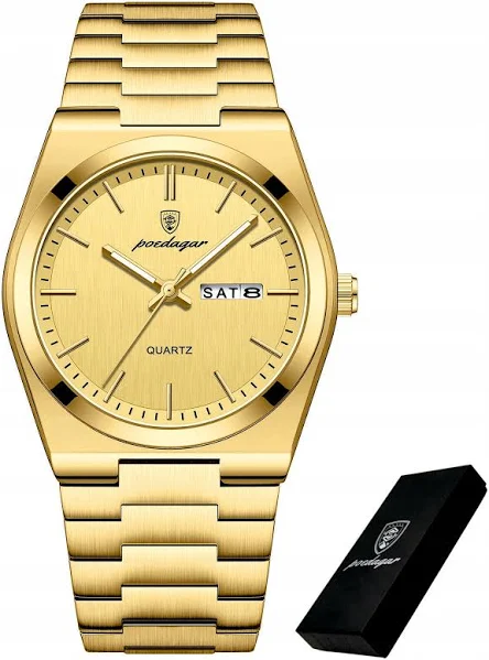 Złoty Zegarek Męski Na Bransolecie Poedagar Pudełko Datownik