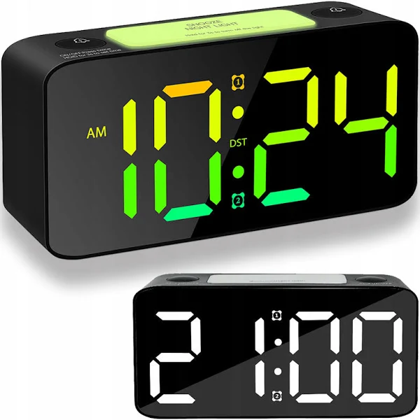 Budzik Zegar Elektroniczny Rgb Led Głośny Stojący Lampka Kabel Usb