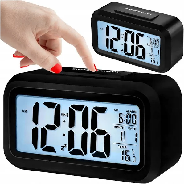 Zegar Cyfrowy Elektroniczny Budzik Zegarek Z Wyświetlaczem Led Alarm Czarny