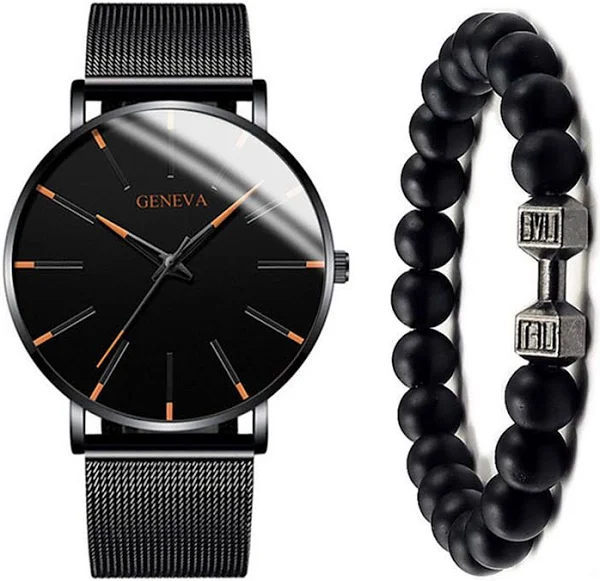 Geneva zegarek kwarcowy dla mężczyzn stylowy steampunk casual analogowy zegarek kwarcowy z zestawem bransoletek wodoodporny zegarek ze skóry PU